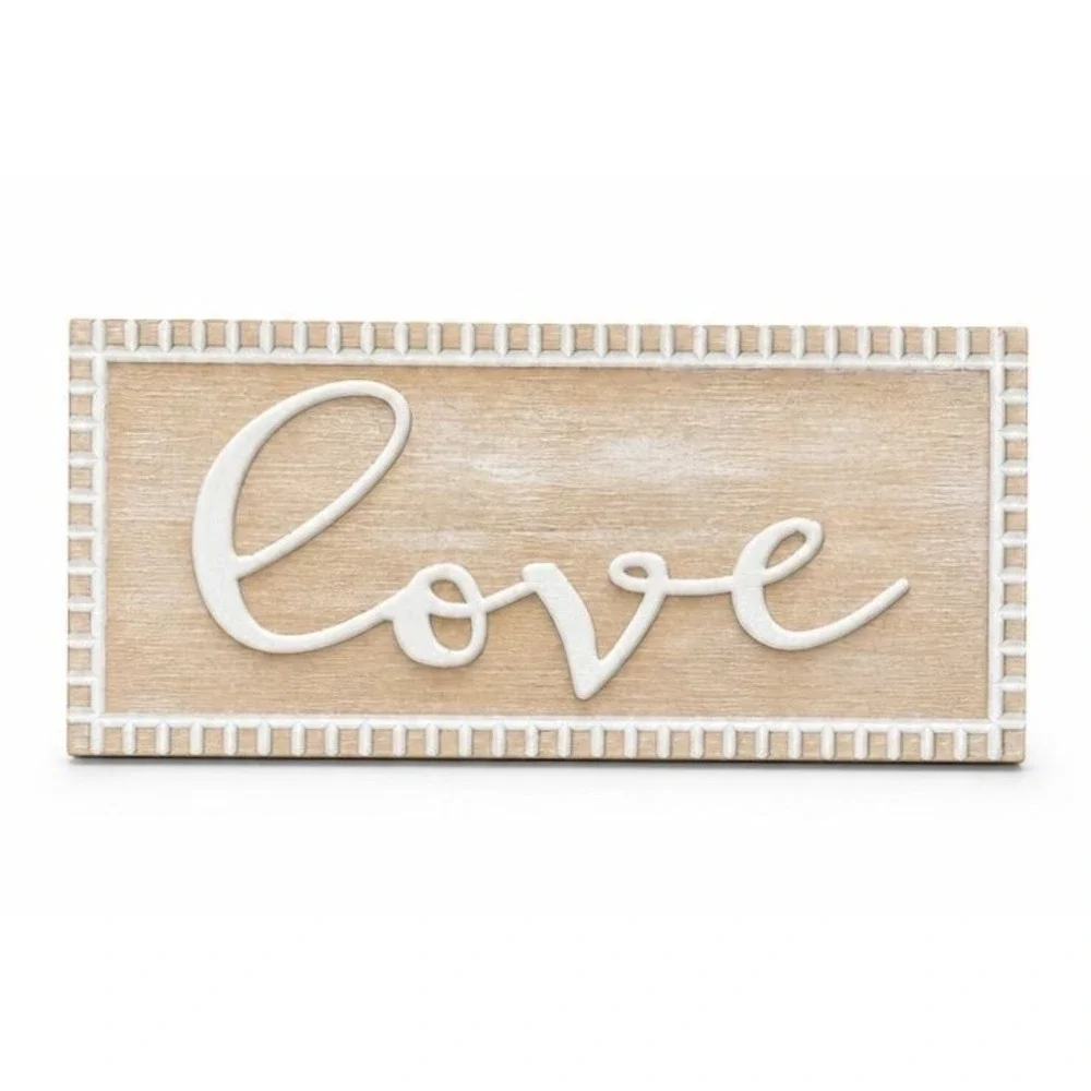 Rustic Wood Love Wall Sign Farmhouse Cursive Script Plaque White‎ Natural 16x7